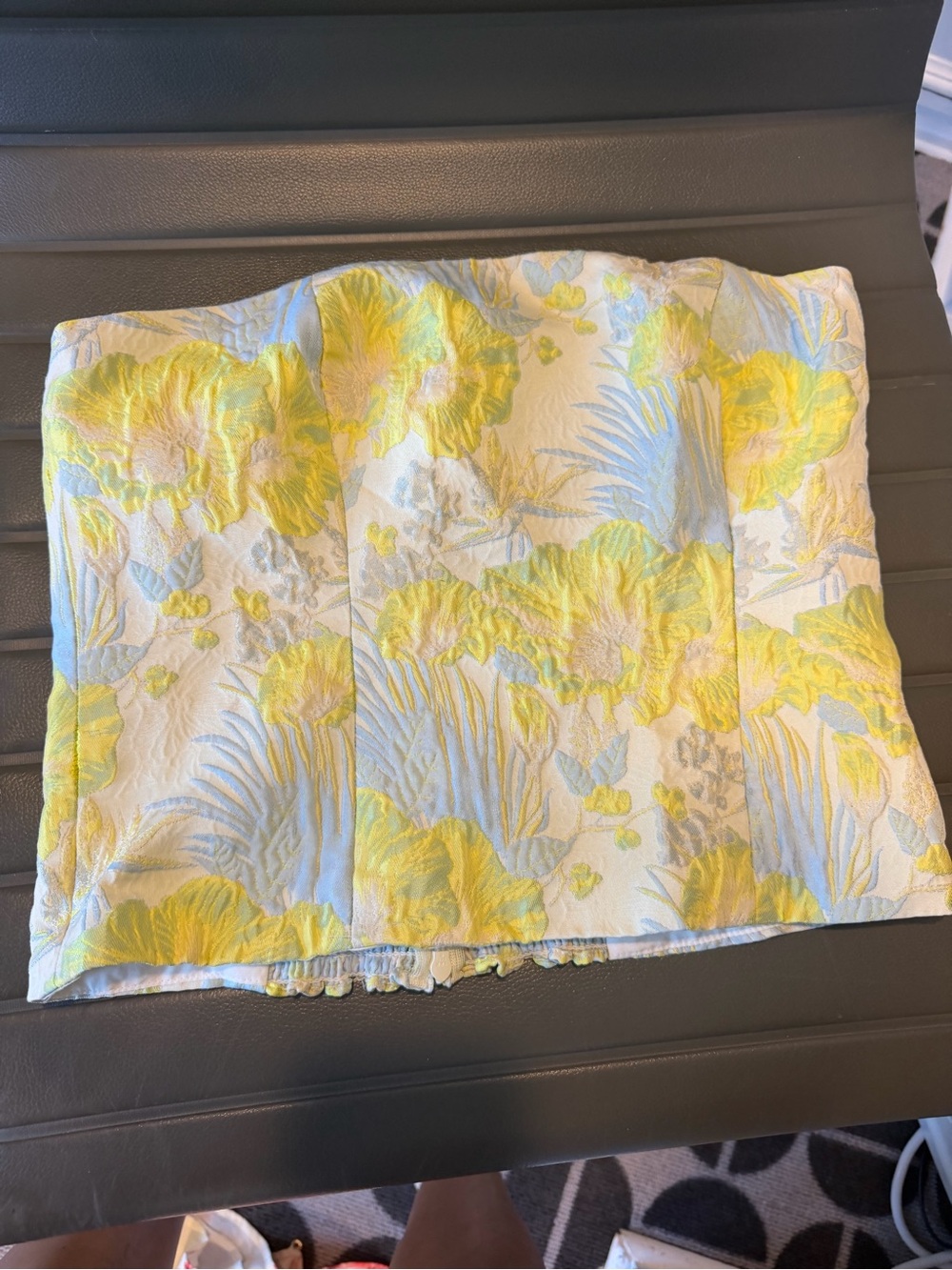 Reformation Yellow, Light Blue and Cream Smocked Bustier Top